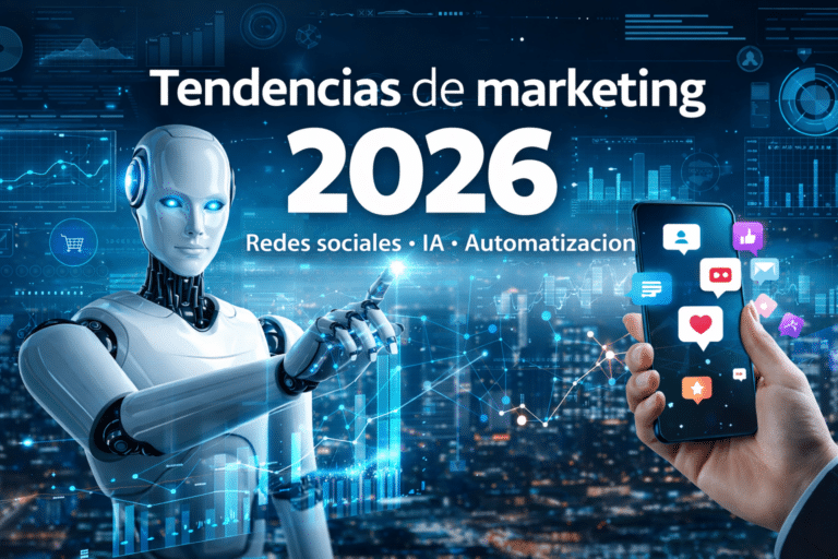 Tendencias de marketing 2026 aplicadas a redes sociales, inteligencia artificial y automatización con tecnología digital avanzada.